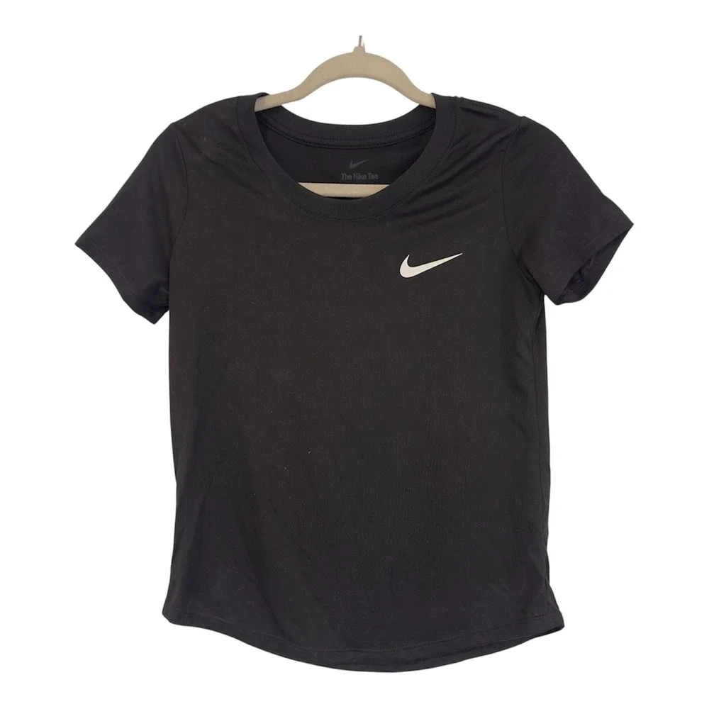 Nike Kids Dri-FIT Short Sleeve T-Shirt Black Swoosh Logo DZ3581-010 Large L